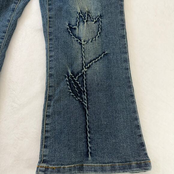 Vintage Von Dutch Floral Embroidered Design Blue Capri Denim Jeans Size 12 - Picture 4 of 10